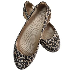 Crocs Kadee Leopard Print Ballet Flats Shoes Womens 8 Tan Black Slip On Mobwife